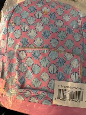 Pink Shell-Print Backpack with Blue Shells